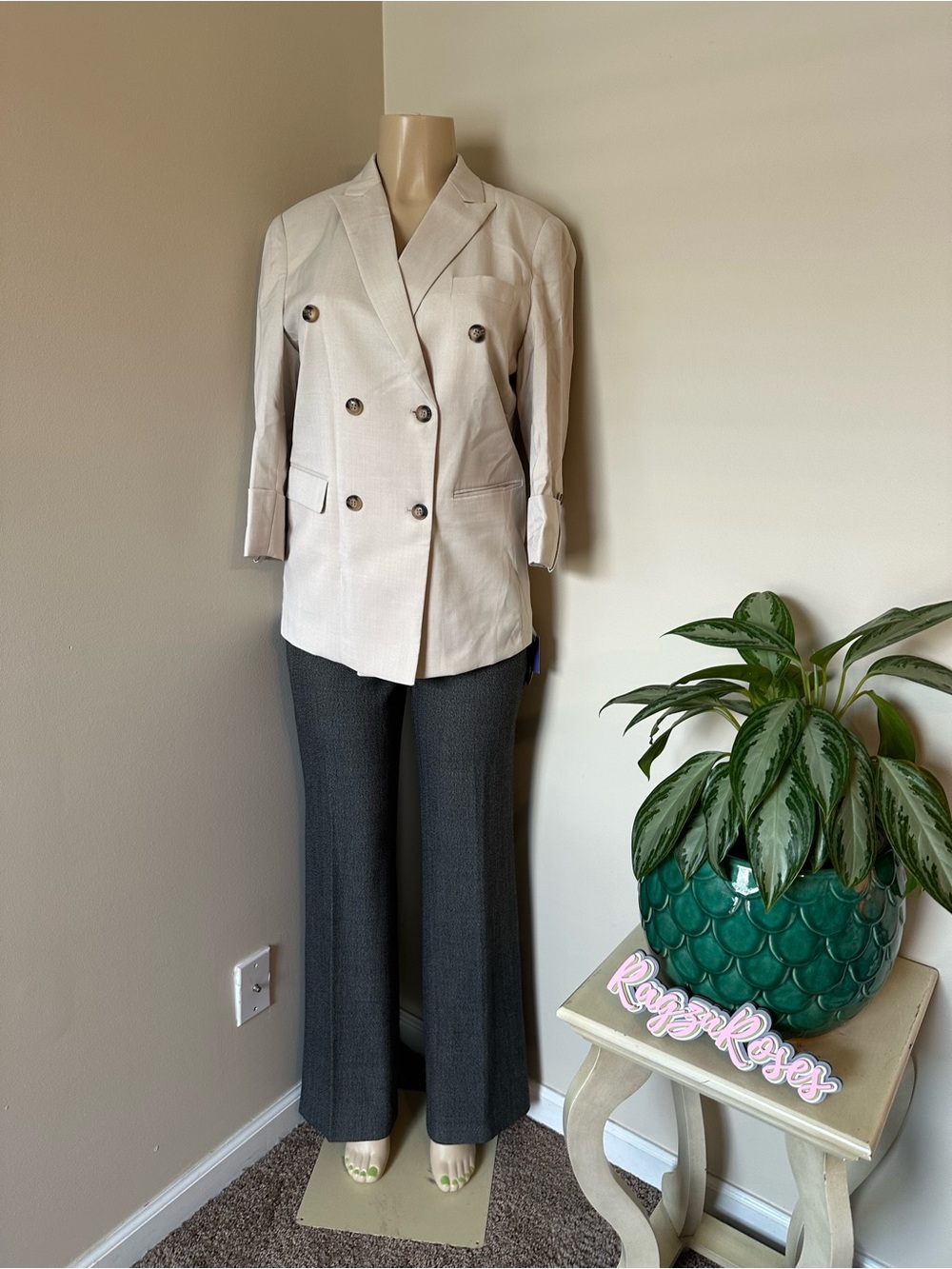 Double-Breasted Cream Blazer Jacket